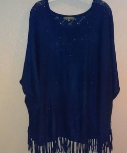 New York collection blue fringed sweater